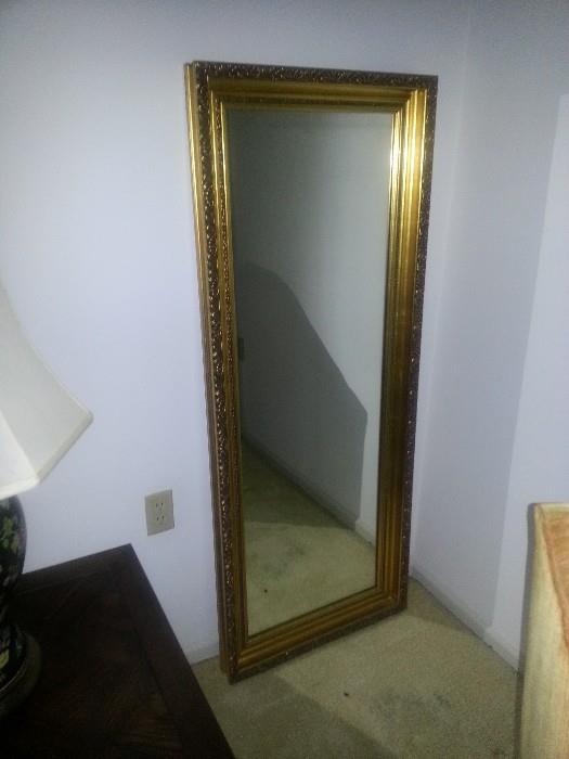 Vintage, very heavy, gold gilt, ornate, shadow box depth frame, full lenght mirror.