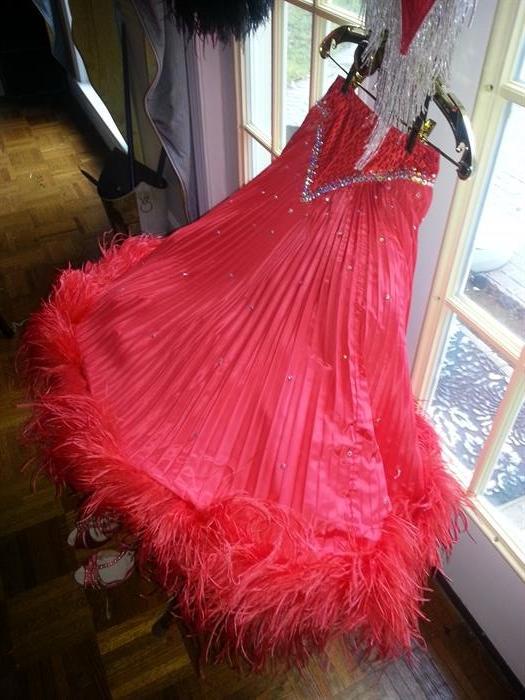 Vintage, red, sequins/feathers, ballroom skirt,top,costume.