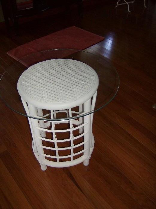 White rattan side table