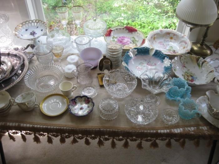lots of glassware, china, crystal, cut glass, silver, etc.