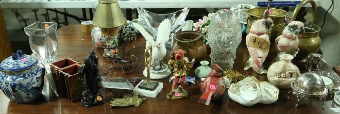 porcelain, brass, china, figures, glass, vases, sliver plate