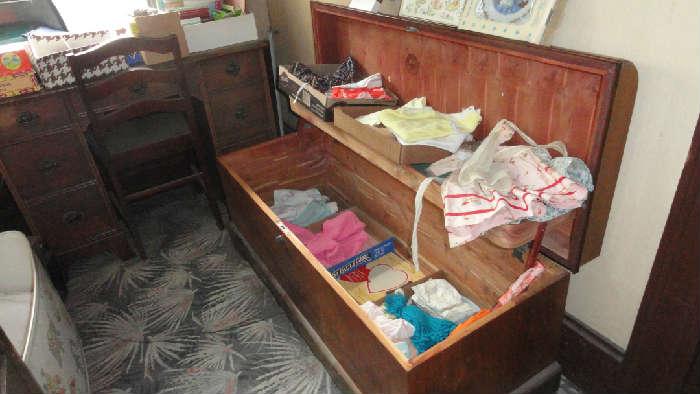 cedar chest, childs and doll clothes