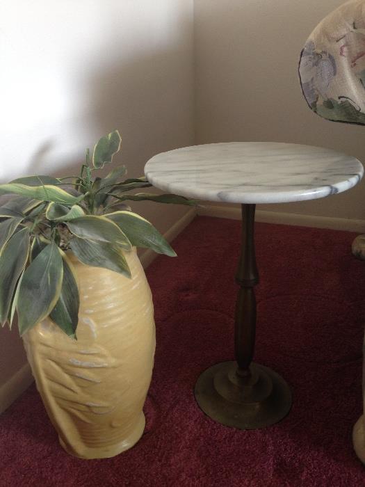 ceramic urn, hollywood regency marble & brass  table