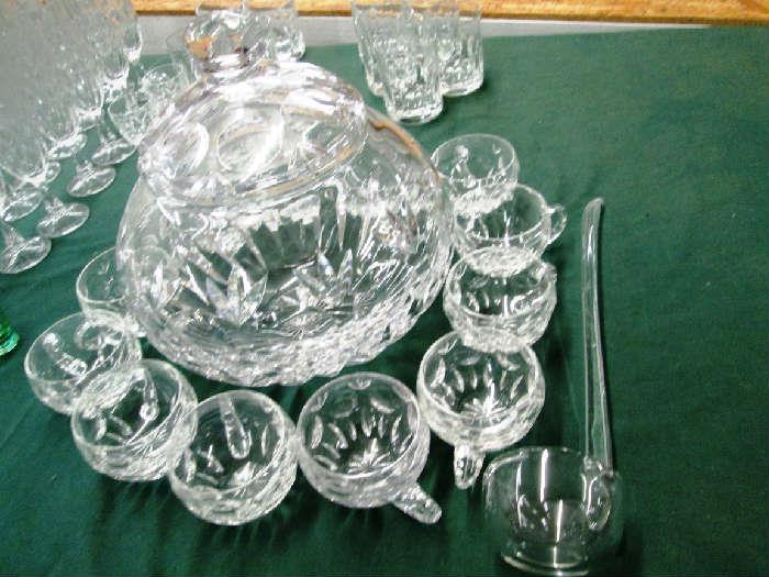 heavy leaded glass covered punch bowl set w/ glass dipper