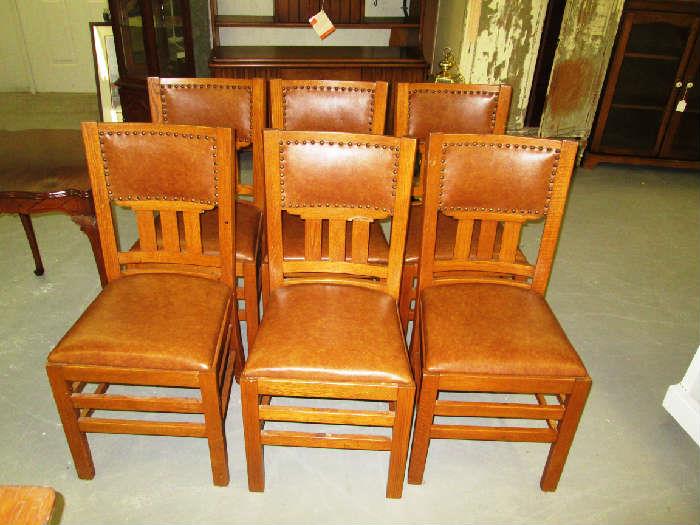 set 6 Oak Chairs Arts & Craft Style