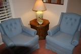 Pair of Occasional Chairs, occasional table, lamp, etc.