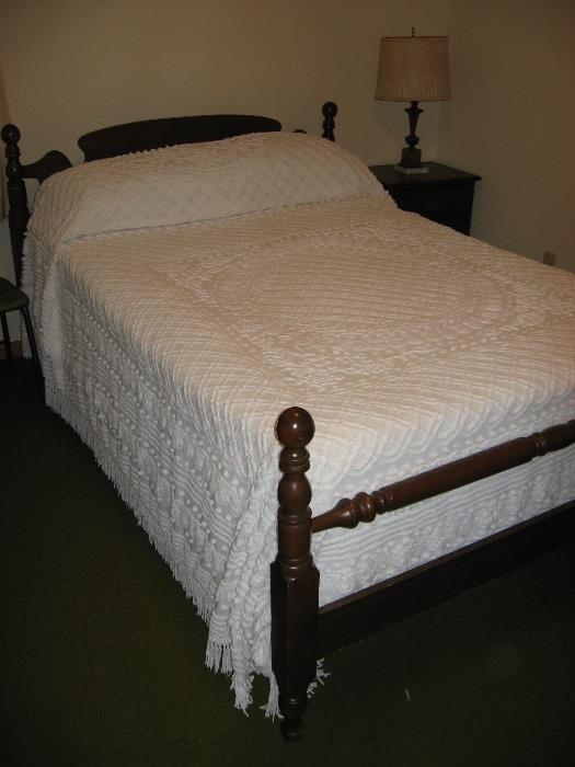 Full bed with mattress and box springs. Chenile bedspread sold seperate.