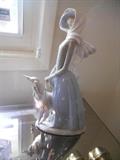 14" tall Lladro lady with dog