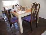 Parchment finished table set of 4 mahogany chairs selling separate