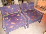 pair purple velvet low chairs
