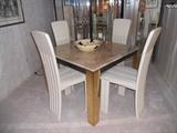 Marble top table and selling separately a set of contemporary lacquer chairs
