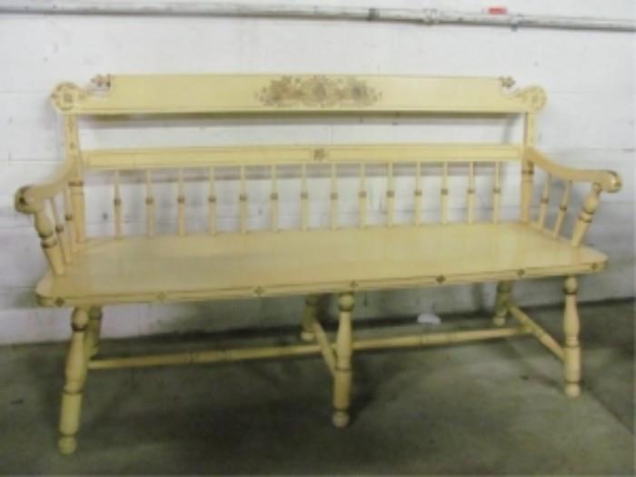 Wood Stenciled-Back Settee Bench 60"