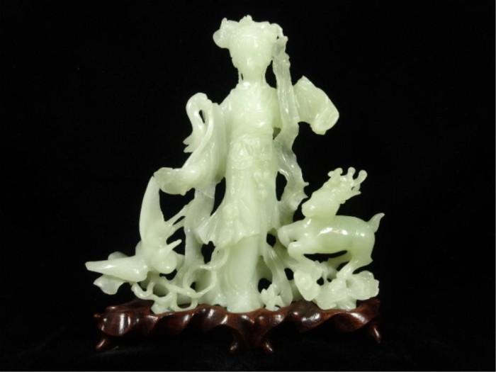 CHINESE CARVED SERPENTINE KWAN YIN FIGURE