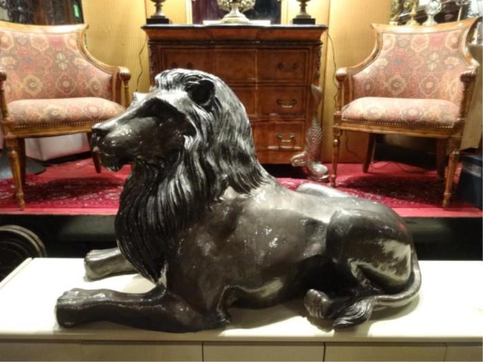 LIFESIZE LION SCULPTURE, ONE OF A KIND, IN MOULDED FIBERGLASS
