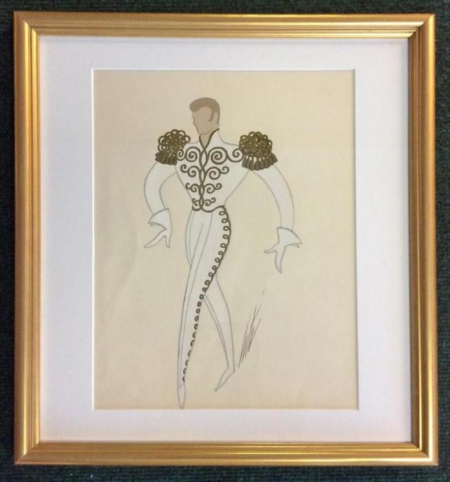 RARE ORIGINAL ERTE PAINTINGS, COSTUME DESIGN STUDY FOR A NEW YORK CABARET CIRCA 1950, TWO AVAILABLE, SOLD SEPARATELY