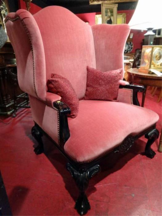 WAGNER WING CHAIR IN PINK VELVET WITH NAILHEAD TRIM, HAMMER COLLECTION FOR JUDITH MORMAN