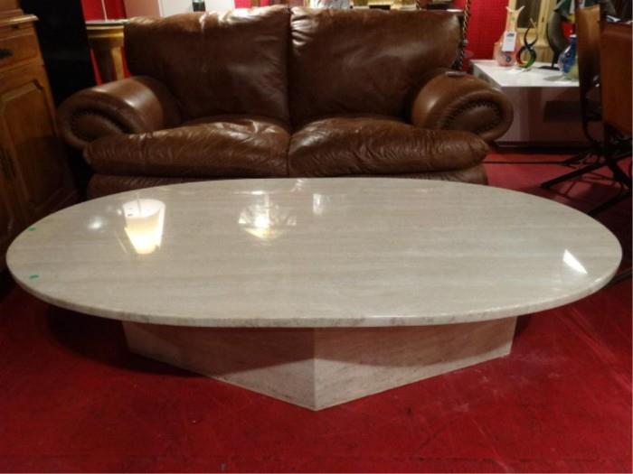 SOLID MARBLE OVAL COFFEE TABLE WITH DIAMOND SHAPE BASE