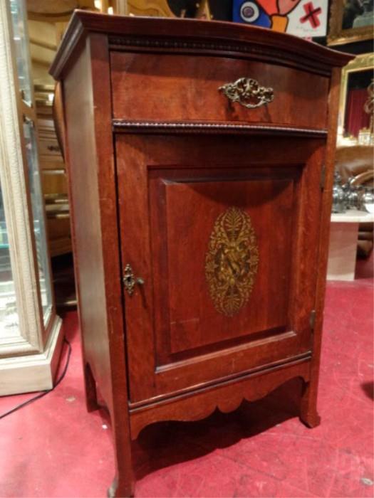 ANTIQUE FRENCH MUSIC CABINET WITH PAINTED MEDALLION AND BRONZE MOUNTS