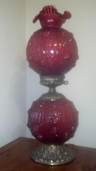  24" Fenton 'Gone with the Wind' Roses Lamp in Cranberry. 