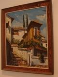 View of a small walkway in a Spanish village. Signed Bayo