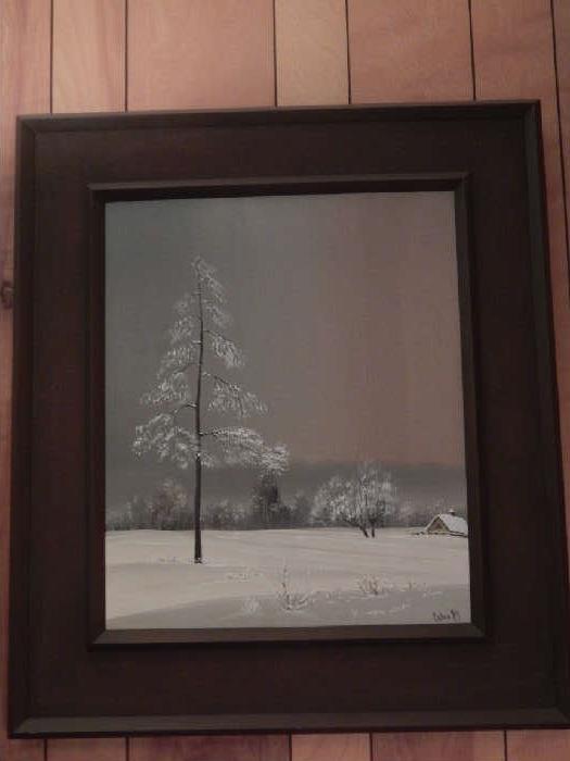 Original painting of a winter scene.
