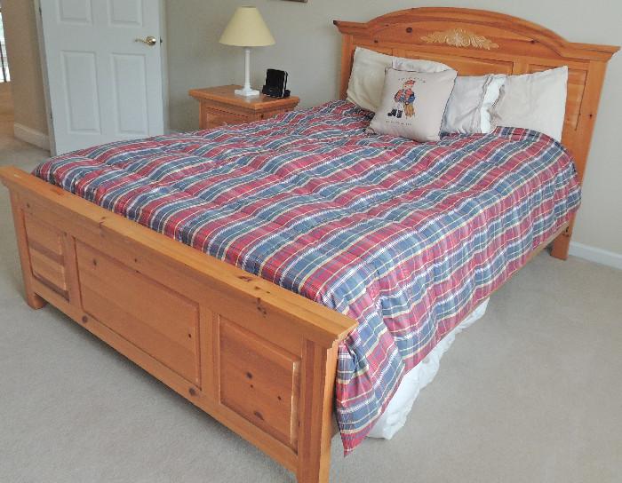 Broyhill "Fontana" country pine bedroom-bed, dresser, nightstand.