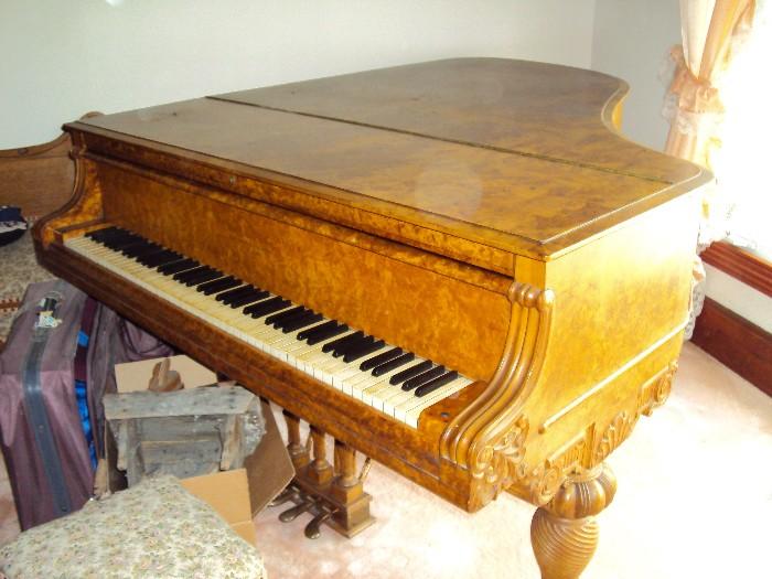 Antique burlwood Knabe baby grand piano