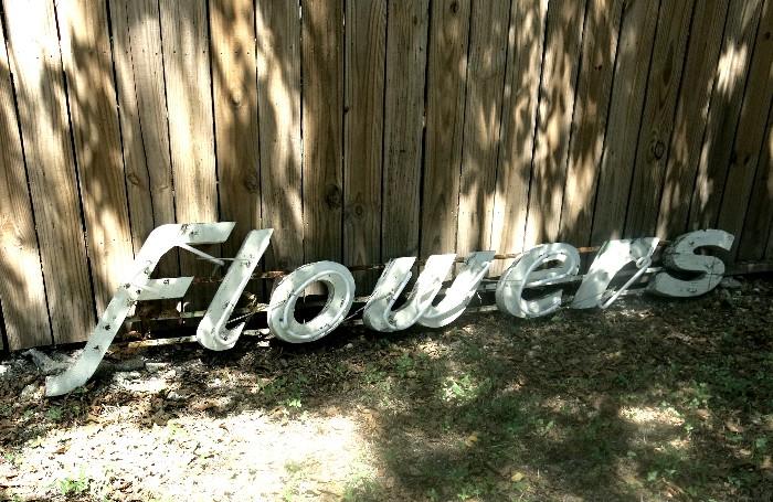 1940s wood and neon Flowers sign