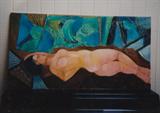P-67 ABSTRACT HORIZ. NUDE" Oil on CANVAS 56wx29h)