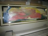 P-94 PORTINI "HORIZ.ABSTRACT PK/YEL/BLUE" oilo/cnv frmd (60x21h)