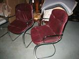 C-22 (2) EURO CHROME SLING ARMCHAIRS -BURGUNDY LEATHER PADS (22WX17DX35H)