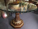 F-15A chip-edge RD GLASSTOP (44"dia x 1") +
F-15B Florentine carved TABLE PEDESTAL (20dia x30h)
