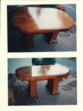 F-2 Antq. ARTDECO DINING TABLE -Lg.Burlwd fixedtop (62lx39wx31h)-(see: 4-SIDECHAIRS #F-1)