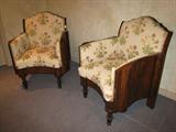 F-3 Antq..Europ. ARTDECO ARMCHAIRS- LgWalnutburl -(27wx28dx35h)(newly reuphol.)