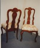 C-6a&b (It.Imp.) PR. WM&MARY SIDECHAIRS -pencil-line inlay/carved Walnutburl -*Floral Brocade Seats* (21x21x43h)