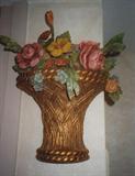 A-85 Ital. Decor/Gilt Carved Wood "FLORAL BASKET WALLPLAQUE" (17wx7dx18h)