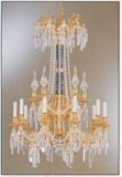 L-54 It.Imp. "CZAR" EUROP. REGENCY 10lt.CHANDELIER- gold-dore/cutprisms/faux Malachite Enamel Accent-(26dia x 41h)