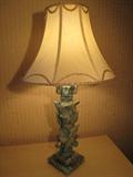 L-3 a&b (2) ITAL.ALABASTER LAMPS w/SHADES Turquoise hdc. (16dia x 29h)