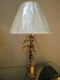 L-11 Antq 30's CRYSTAL PALM LAMP w/SHADE -gilt wrtiron- (18dia x 34h)
