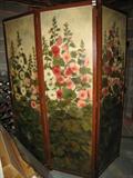 P-14 Vintage "HOLLYHOCK 3- PANEL FLOORSCREEN" Oil on Uphol. Vinyl Fmd:(68wx74h)
