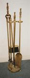A-11 Antq. solid brass "4p.FIREPL TOOLSET w/ STAND" (9"x9"x34"h)