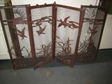 Unique HdWrt & Mesh- VINTAGE FOLDING FIREPLACE SCREEN- "Ducks in Wild Marshland" (48wx31h)