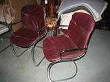Pr CHROME /BURGUNDY Leather Armchairs