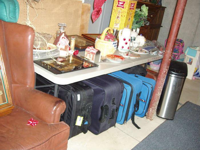 luggage, leather wing back chair, stainless steel automatic open garbage can and more