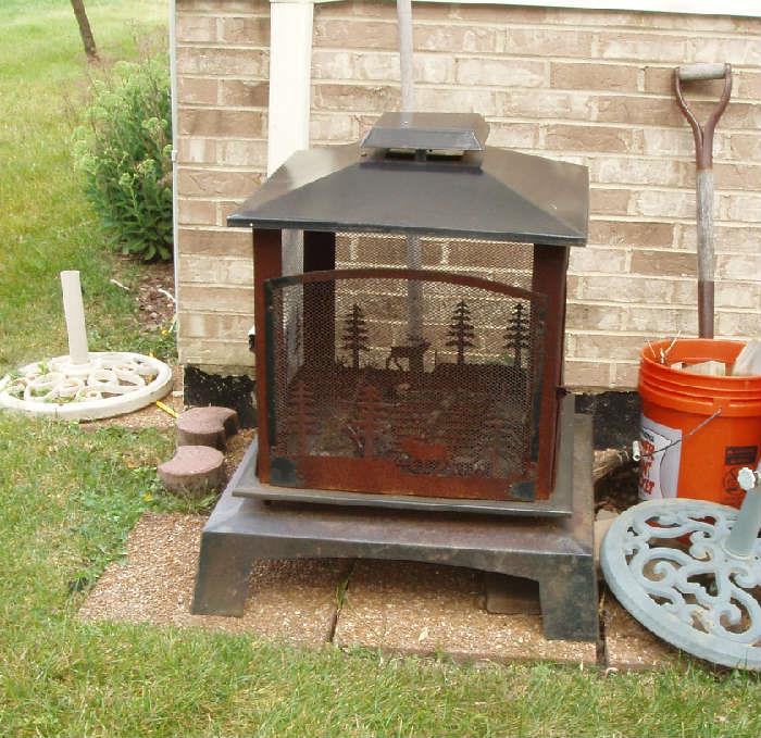 unbrella stands and fire pit