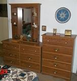 Contemporary 2-piece dresser/mirror plus tallboy chest.