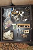 Sterling, rhinestone and costume jewelry. Tag Meuer and Peugeot watch