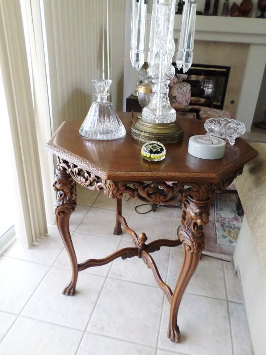 Antique Carved Parlor Table, claw feet