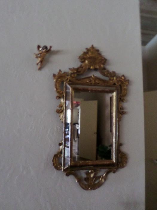 Antique gold gilt mirror with beveled glass