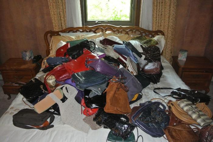 Many, many women's handbags!